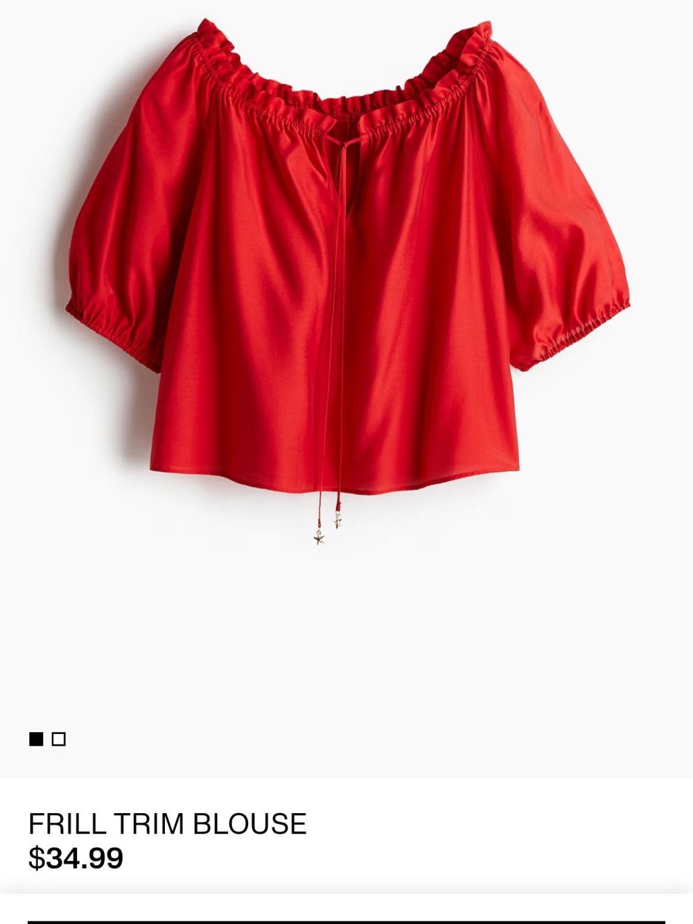 H&M Red Peasant Blouse with Puff Sleeves